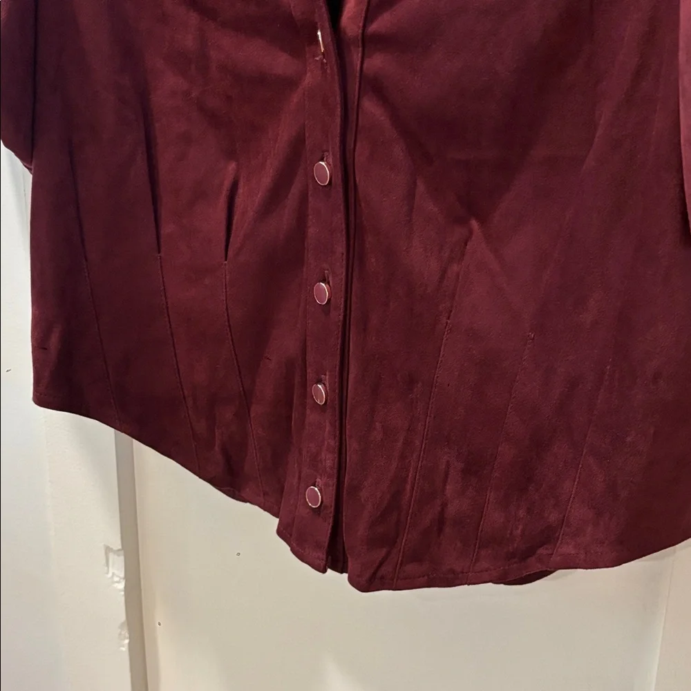 Bagatelle Sz Small Maroon Top Blouse Button Up Down Corset Style Sexy Balloon - Picture 7 of 13